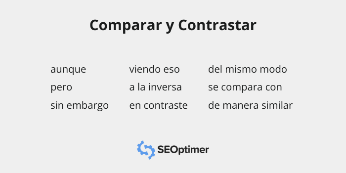 palabras de transición SEO Comparar y Contrastar